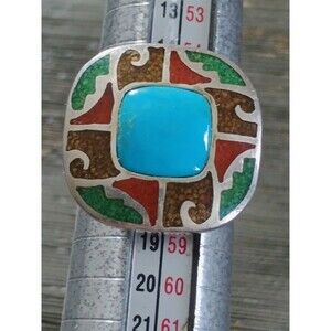 Carolyn Pollack Relios Turquoise Coral South Western Sterling Silver Ring Size 8